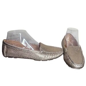 NWOB Driver Club USA Pewter Loafers Snake Embossed Leather Women's Size 8